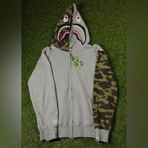 BAPE Shark Full Zip Hoodie Grey  Green 1st Camo